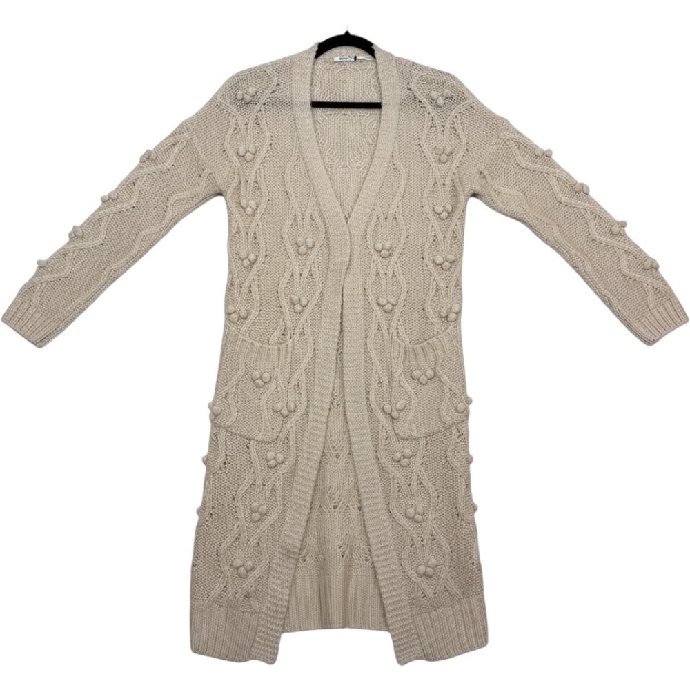 Kimchi Blue Cardigan Womens Small Cream Cable Knit Pom Pom Longline Sweater